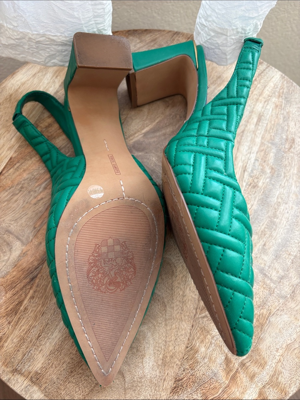 Vince Camuto Green Quilted Pointed-Toe Slingback Flats with Blue Insole - Picture 2 of 4